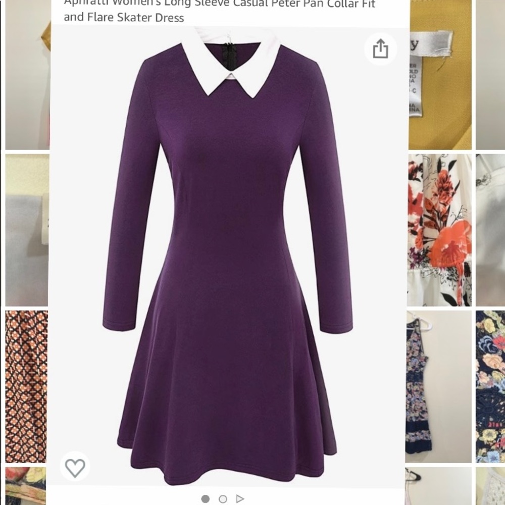 Aphratti Women's Long Sleeve Casual Peter Pan Collar Fit and Flare Skater Dress